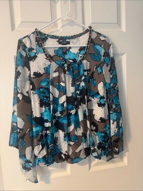 Alfani Teal Floral Print Tunic Top
